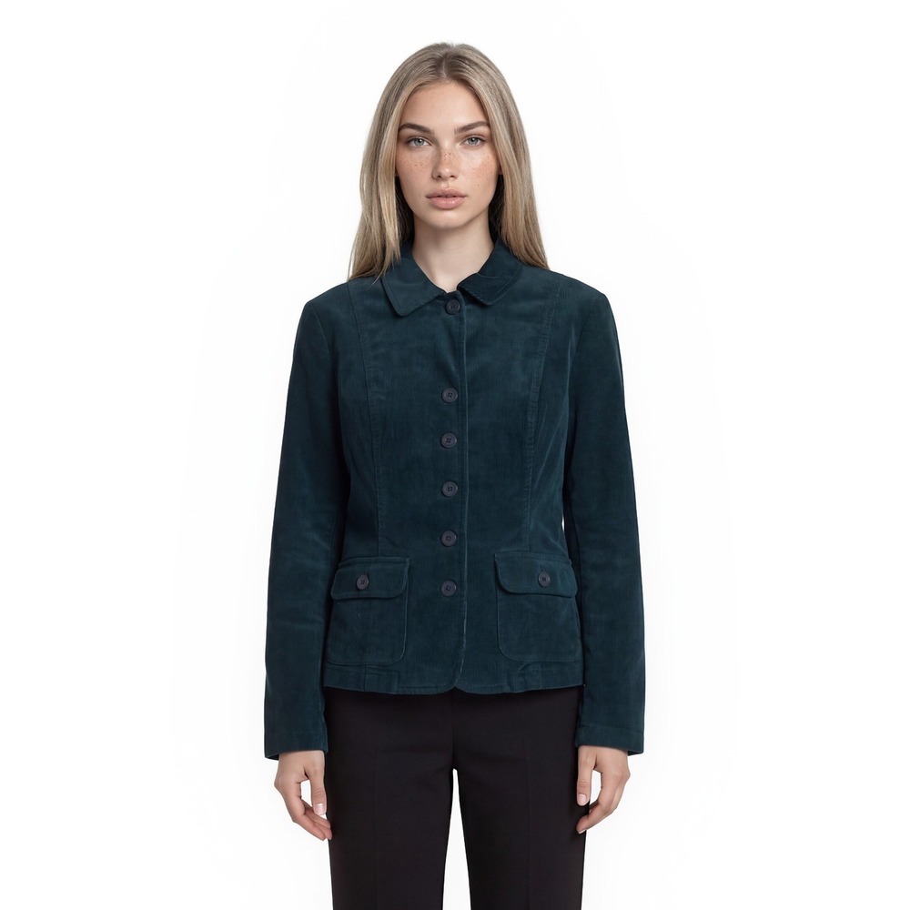 Talbots Teal Corduroy Jacket Women's Size 12P Petite Stretch Button Blazer